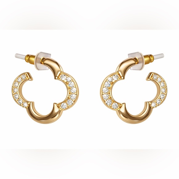 Ross-Simons Jewelry - Ross-Simmons Gold Clover Hoop Earrings | Pavé Crystal Accents